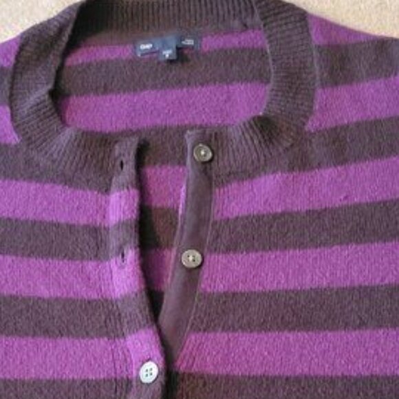 GAP Button Down Purple Striped Cardigan Sweater Women's Size Small - Picture 3 of 10
